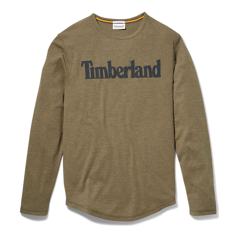 Timberland Mens Shirts Dyer River Slim-Fit Long-Sleeve Waffle-Knit - Olive - India VP6274308